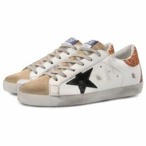 Golden Goose Superstar Low Top Women’s Sneakers Glitter Heel Sz IT36 White/Black